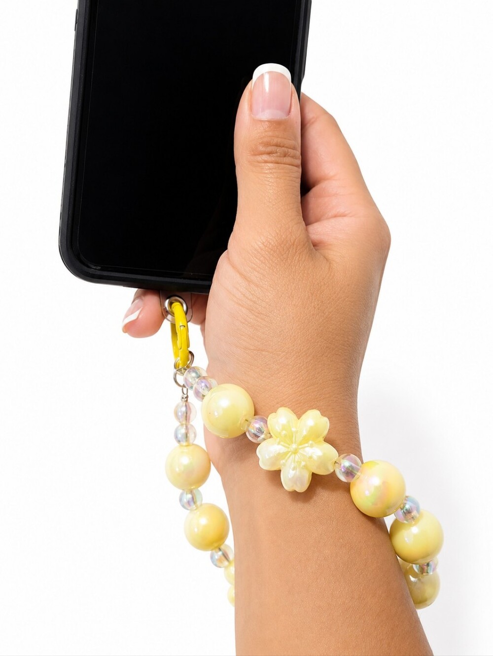 Yellow Beaded Flower Phone Charm Wristlet Strap Y2K Boho